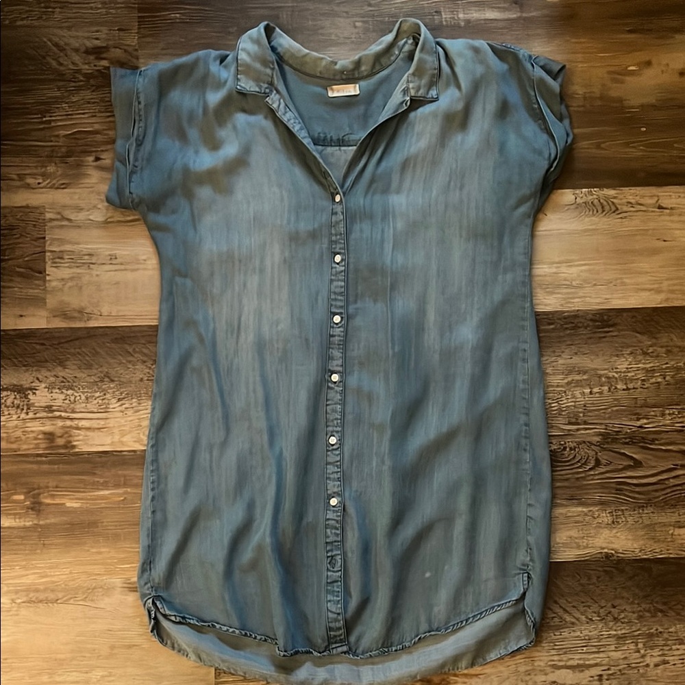 Altar’d State Blue Button-Up Shirt Dress